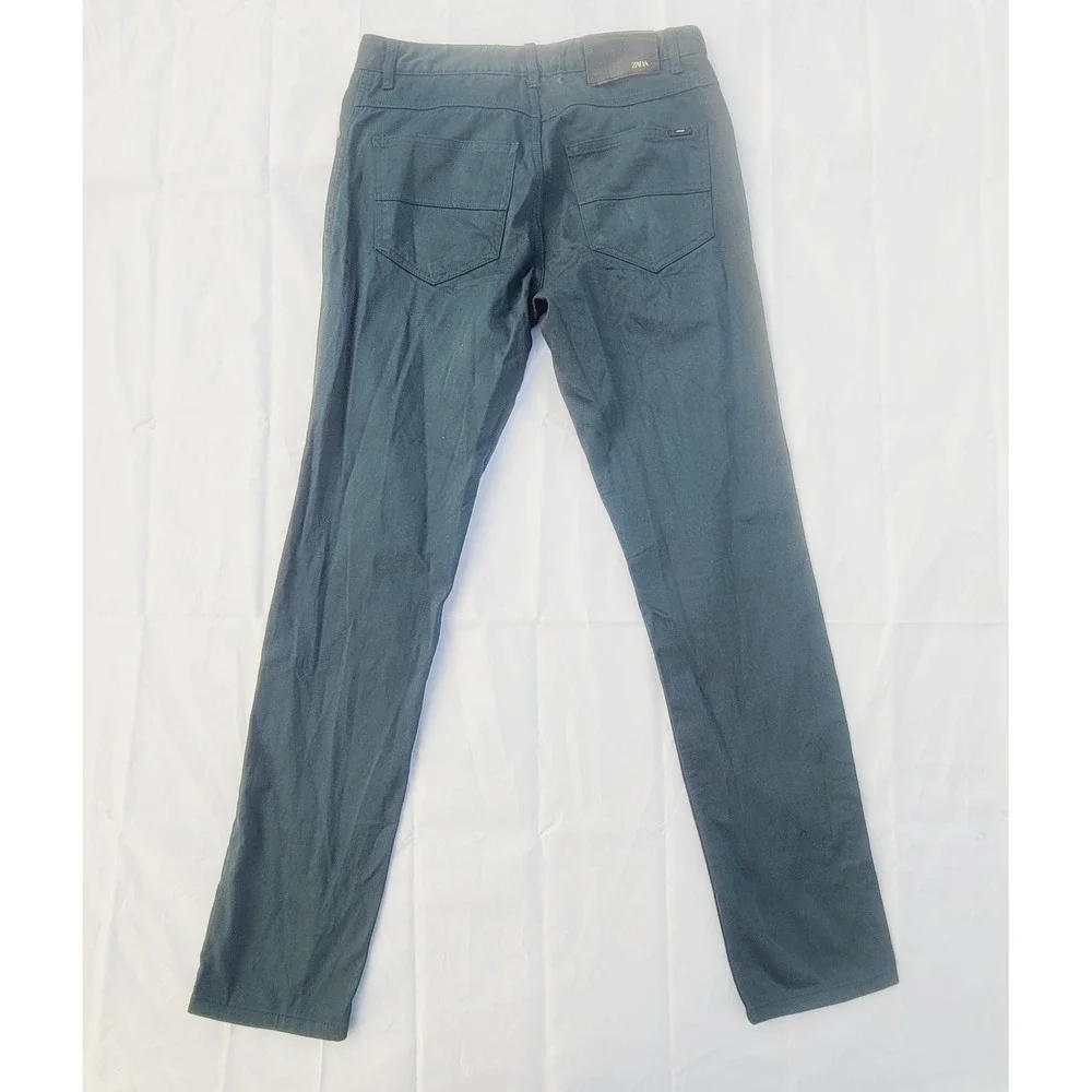 Zara Skinny Fit Men's Pants Size 31 Dark Green 5-Pocket Stretch Trousers P31
